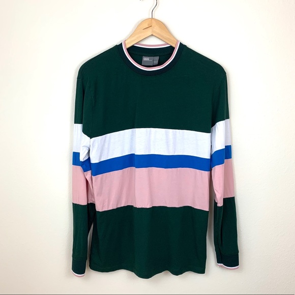 ASOS Tops - ASOS Green Pink Stripe Long Sleeve Tee Shirt
